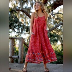 Natural Life Jamie Jumpsuit Size Small Boho Red Ruffle Hem